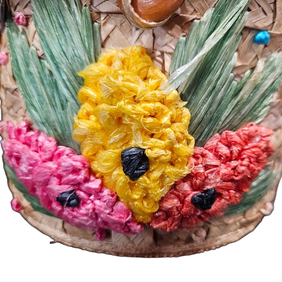 *HP* Vintage 70'S Handcrafted Basket/Bucket Purse With Raffia Embroidery Detail - Picture 6 of 14
